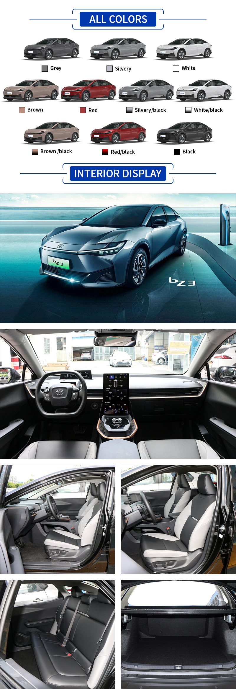 FAW Toyoa BZ3 All Colors,FAW Toyoa BZ3 All Interior Display